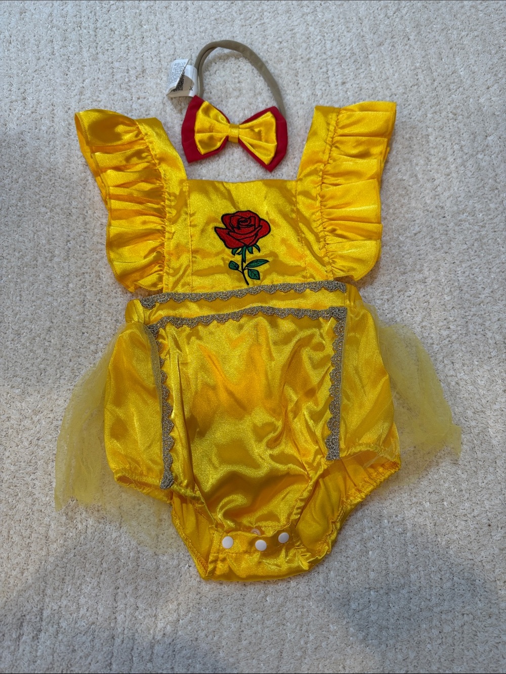 Belle inspired Yellow Rose Tutu Baby Girls Costume with Bow Headband